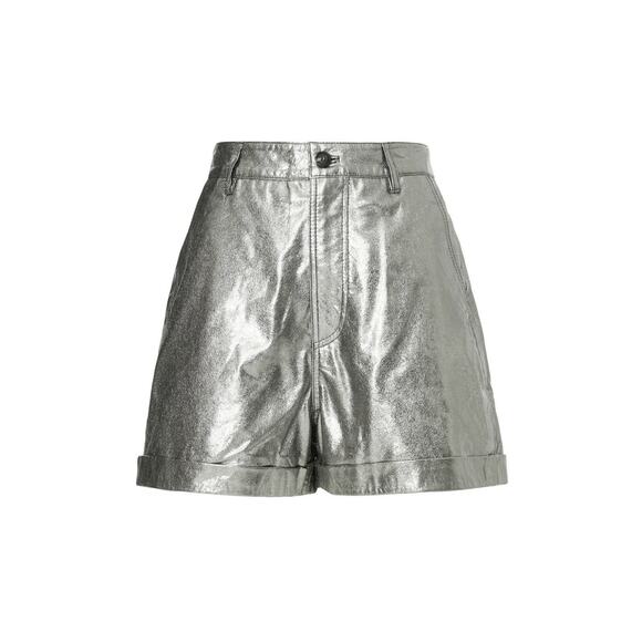 ba&sh Elric Silver Metallic Leather Mid Rise Shorts Size Small - Picture 5 of 16